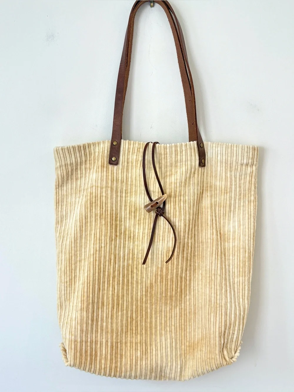 Free People We The Free Corduroy Tote Bag Leather Straps Boho Slouchy